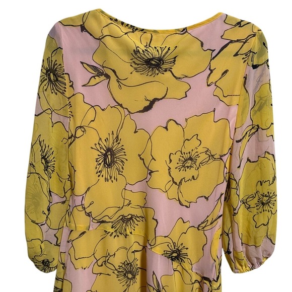 Taylor Womens Dress Yellow Pink Floral Sheer chiffon Size 8 - Picture 5 of 9